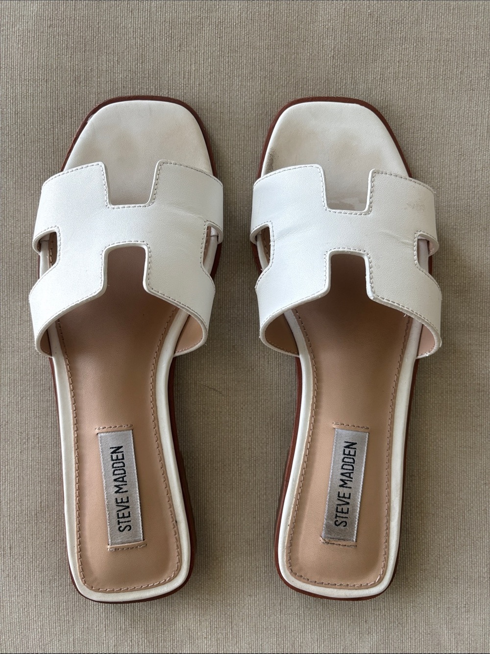 Steve Madden White Leather Slide Sandals